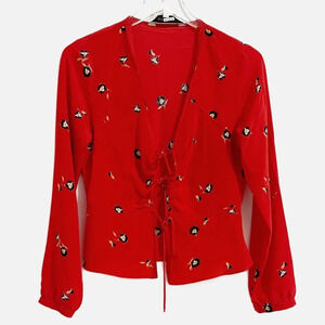 Intermix 100% Silk Blouse Open Tie Front Long Sleeve Size 4